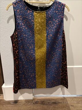 Derek Lam Blue and Gold Textured Brocade Shift